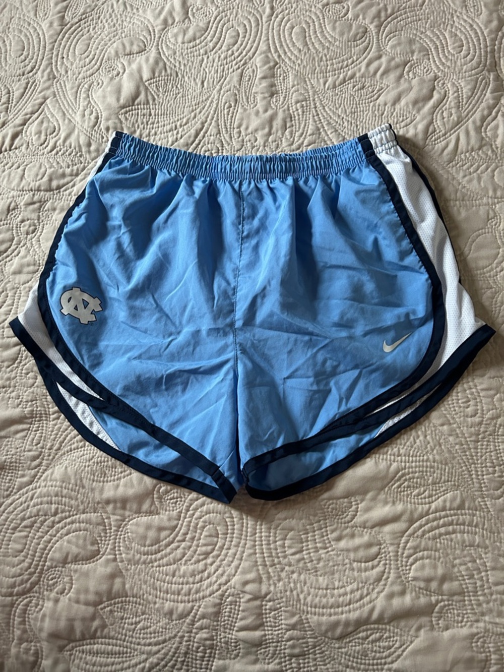 Nike Women’s Carolina Blue Dri-FIT Athletic Shorts with Navy Trim Size S